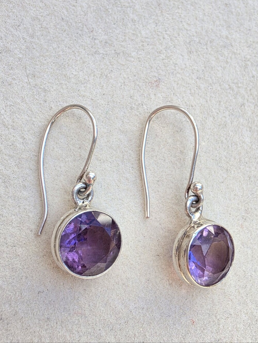 Handmade Sterling Silver Purple Amethyst Style Drop Dangle Earrings • 3.28g